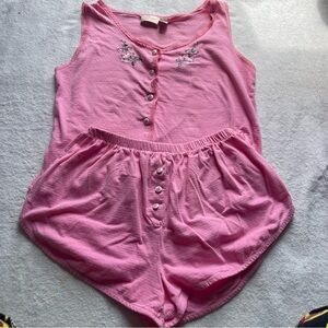 Vintage 90s cotton gold tag Victoria’s Secret pajama set pink floral dainty Med